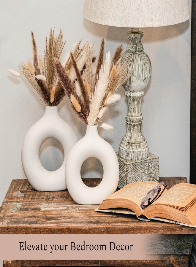 VELOVA Set of 3 White Ceramic Vase with 65 PCS Dried Pampas Grass Flowers Aesthetic Boho Modern Small Round Cute Vases for Decor Living Room Coffee Table Shelf Bedroom Office Desk Home Gifts Women Mom - Image 4